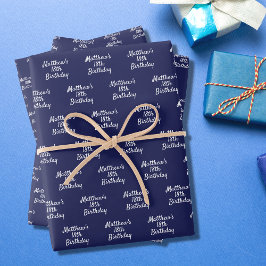 Hoja De Papel De Regalo Guión de nombre blanco azul marino de cumpleaños m