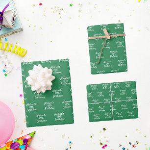 Hoja De Papel De Regalo Guión de nombre verde esmeralda de cumpleaños