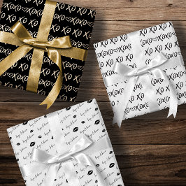 Hoja De Papel De Regalo Guión de pincel XOXO Abrazos y besos Negro y Blanc