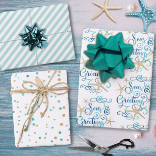 Hoja De Papel De Regalo Guión de saludos de los Navidades costeros SEAsons