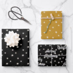 Hoja De Papel De Regalo Guión moderno MERRY CHRISTMAS ilumina oro negro<br><div class="desc">Modernas Navidades de temporada navideña giftwrap con brillantes luces de hadas o Navidades y guion manuscrito de cepillo editable MERRY NAVIDAD en blanco y negro y oro y blanco. Cambie el saludo, el texto y los colores de fondo en EDIT. Póngase en contacto con el diseñador a través de Zazzle...</div>