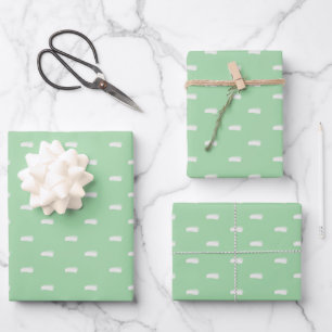 Hoja De Papel De Regalo Guiones minimalistas blancos sobre verde primavera