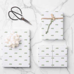 Hoja De Papel De Regalo Guiones minimalistas de color verde salvia sobre b