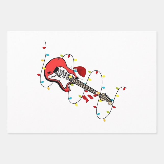 Hoja De Papel De Regalo Guitarra eléctrica Santa Claus Navidades de música (Anverso)