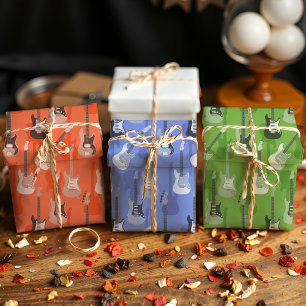 Hoja De Papel De Regalo Guitarra Vintage Retro Verde Azul Naranja Amante d