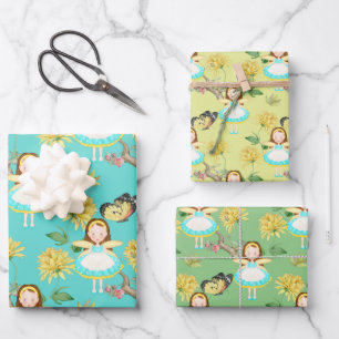 Hoja De Papel De Regalo Hada con vestido azul