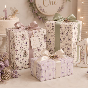 Hoja De Papel De Regalo Hada de Lila Encantada Flor Pradera Mariposas