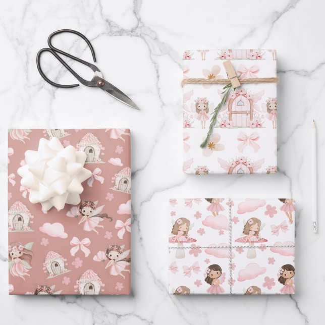 Hoja De Papel De Regalo Hadas Mágicas Caprichosas y Lindas  (Anverso)