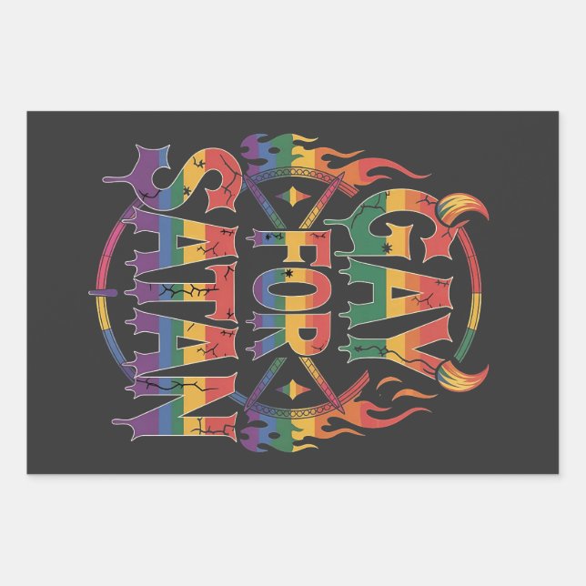 Hoja De Papel De Regalo Hail Gay Satan Rainbow Baphomet Devil Goe LGBTQ (Anverso)