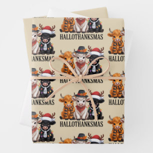 Hoja De Papel De Regalo Hallothanksmas Otoño Vaca Espeluznante Temporada G