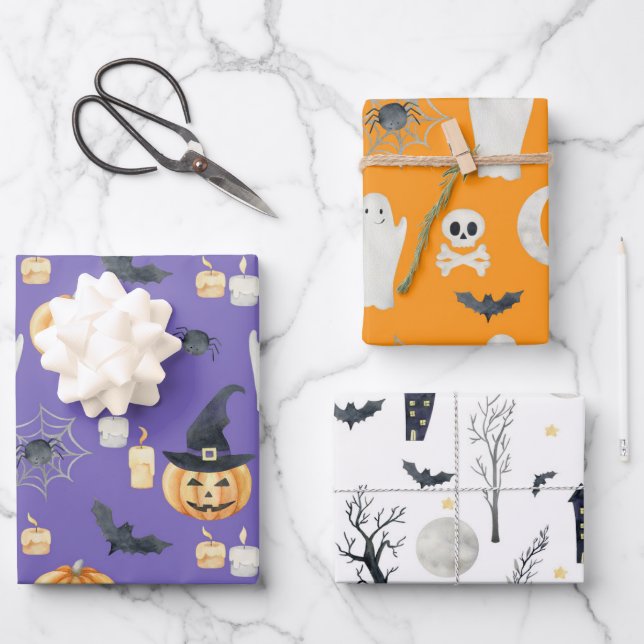 HOJA DE PAPEL DE REGALO HALLOWEB FANTASMAS BOMBAS BATES DE HALLOWETS CUTE  (Anverso)