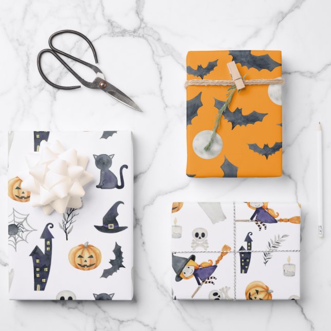 HOJA DE PAPEL DE REGALO HALLOWEB FANTASMAS BOMBAS BATES DE HALLOWETS CUTE  (Anverso)