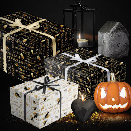 Hoja De Papel De Regalo Halloween Adulto Moderno Blanco Negro Y Moda Oro