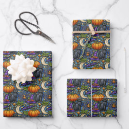 Hoja De Papel De Regalo Halloween azul Art Nouveau