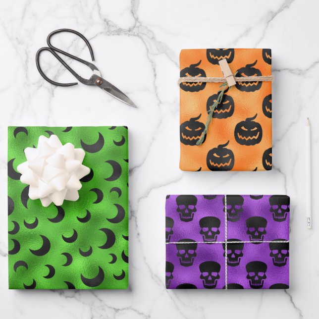 HOJA DE PAPEL DE REGALO HALLOWEEN BAÑO MEDIA LUNA Y PUMPKINS (Anverso)