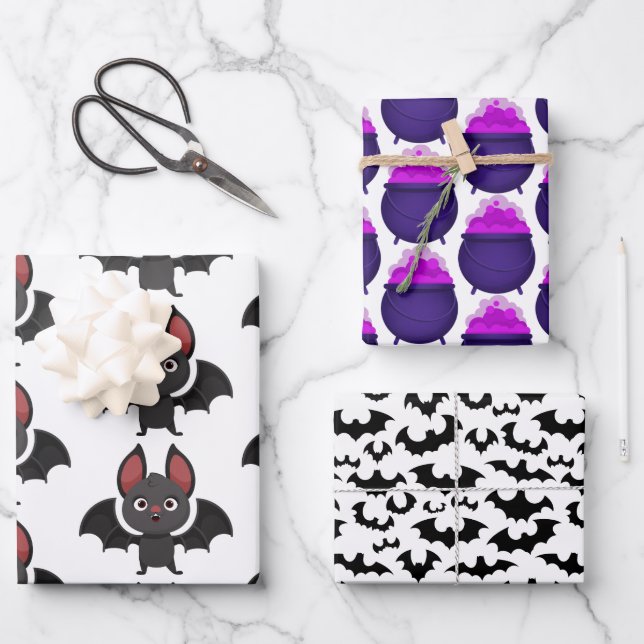 Hoja De Papel De Regalo Halloween Bat Purple (Anverso)