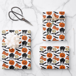 Hoja De Papel De Regalo Halloween Boo Bats Calabaza De Gatos Y Dibujo De L