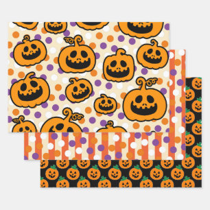 Hoja De Papel De Regalo Halloween Calabazas Naranja Tema negro