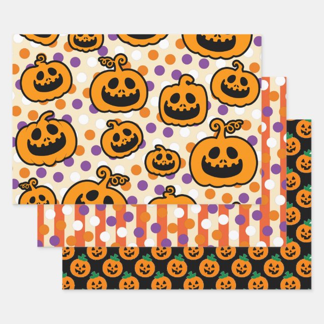Hoja De Papel De Regalo Halloween Calabazas Naranja Tema negro (Set)