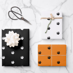 Hoja De Papel De Regalo Halloween calavera patrón blanco naranja negro