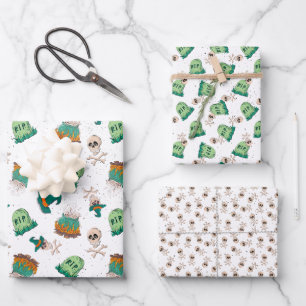 Hoja De Papel De Regalo Halloween con cráneos y lápidas