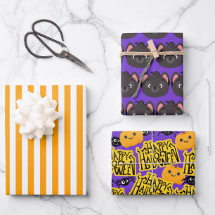 Hoja De Papel De Regalo Halloween con gatos morados