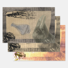 Hoja De Papel De Regalo Halloween Cuervo Espeluznante Ephemera Antiguo 