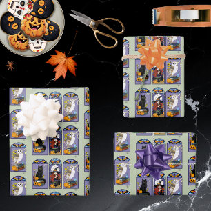 Hoja De Papel De Regalo Halloween del Gato de la Bruja de Art Nouveau