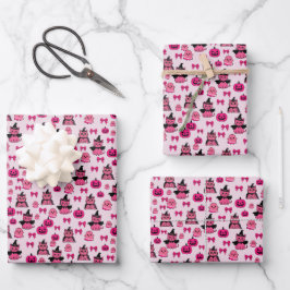 Hoja De Papel De Regalo Halloween del patrón impecable de los gatos rosado