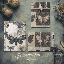 Hoja De Papel De Regalo Halloween del Viejo Collage Botánico de Moth