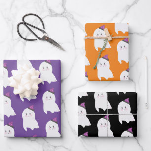 Hoja De Papel De Regalo Halloween Fantasma Morado Naranja Negro