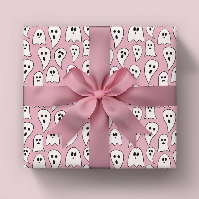 Hoja De Papel De Regalo Halloween fantasma rosa (Pink ghost Halloween wrapping paper)