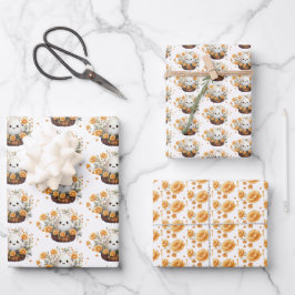 Hoja De Papel De Regalo Halloween floral cuta