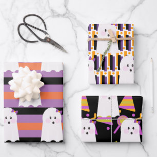 Hoja De Papel De Regalo Halloween Ghost Purple Naranja Ghoul