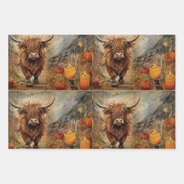 Hoja De Papel De Regalo Halloween Highland Highland Cow Retrato Ephemera