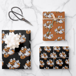 Hoja De Papel De Regalo Halloween: Kleine Geister mit Kürbissen - 