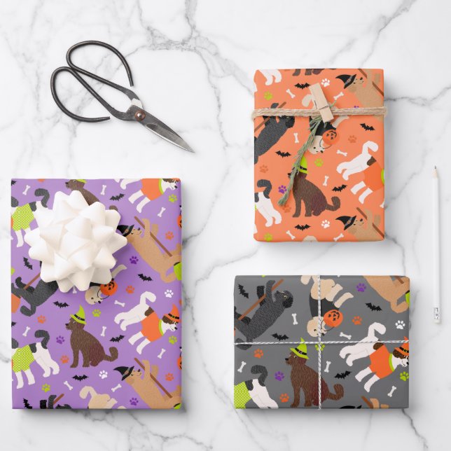 Hoja De Papel De Regalo Halloween Labradoodle / Goldendoodle (Anverso)