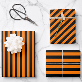 Hoja De Papel De Regalo Halloween Naranja Black Stripes Pattern Personaliz