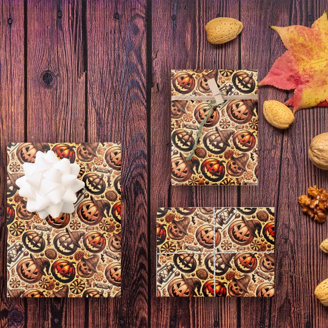 Hoja De Papel De Regalo Halloween naranja café elegante (Subido por el creador)