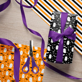 Hoja De Papel De Regalo Halloween, Naranja de Bats y Fantasma