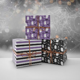 Hoja De Papel De Regalo Halloween Naranja de gafas malvas y murciélagos