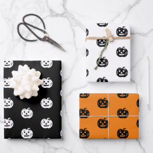 Hoja De Papel De Regalo Halloween naranja negro jack blanco o linterna
