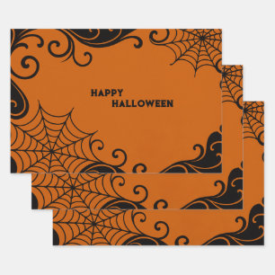 Hoja De Papel De Regalo Halloween negro Naranja de adornos de Spiderweb