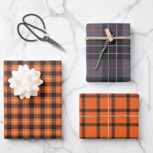 Hoja De Papel De Regalo Halloween negro y Naranja chequeado Plaid Gingham
