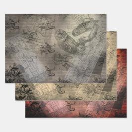 Hoja De Papel De Regalo Halloween Owl Family Vintage Ephemera