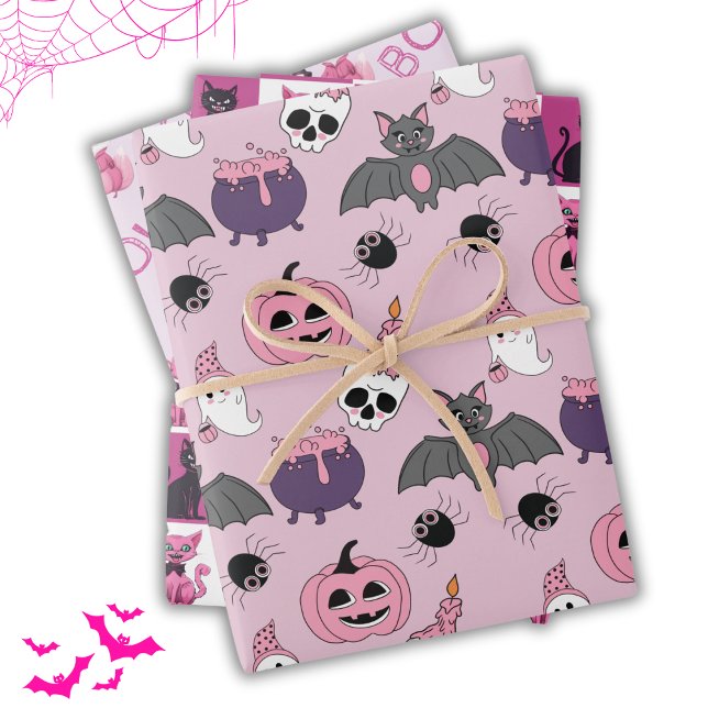 Hoja De Papel De Regalo Halloween rosa lindo animal Boo dulzura (Subido por el creador)