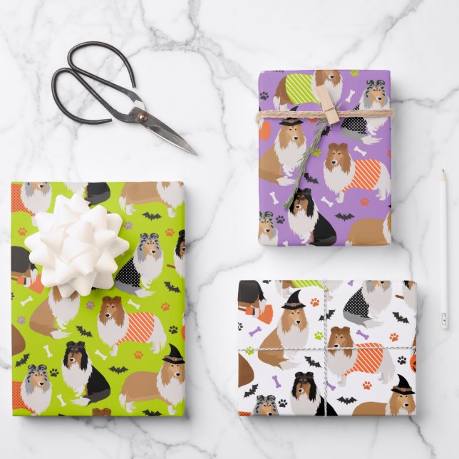 Hoja De Papel De Regalo Halloween Rough Collie (Anverso)