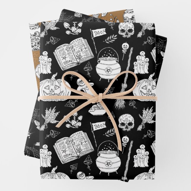 Hoja De Papel De Regalo Halloween se reproducen, poción, gatos, murciélago (In situ)