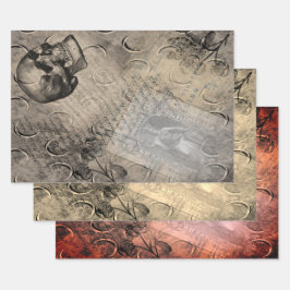 Hoja De Papel De Regalo Halloween Skull and Moon Pattern Ephemera