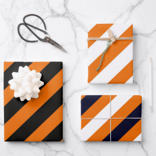 Hoja De Papel De Regalo Halloween Stripes Naranja Blanco Negro